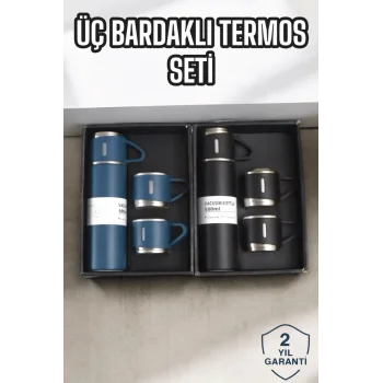 Şık ve Dayanıklı 3 Bardaklı Termos Seti Uzun Süre Isı Koruma Özellikli