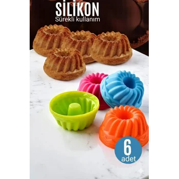 Silikon Göbekli Muffin CupCake Kalıbı - Sürekli Kullanım Muffin Kek Kalıbı 6 ADET