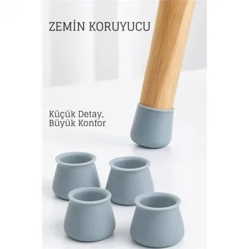 Silikonlu Sandalye Ayak Koruyucu – Sessiz Ve Çiziksiz Kullanım, 4’lü Set Gri