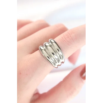 Silver Renk Ayarlanabilir Çizgili Bombe Yüzük