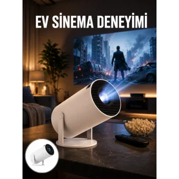 Sinema Projektörü Android HDMI USB WİFİ Ses Çıkışlı Ayaklı Projeksiyon Taşınabilir Yeni Nesil
