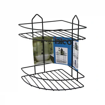 SİYAH  2 KATLI - ÜÇGEN METAL BANYO KÖŞELİK - DUŞKABİN RAF (5047)
