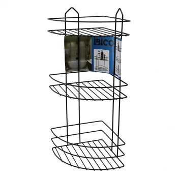 SİYAH  3 KATLI - ÜÇGEN METAL BANYO KÖŞELİK - DUŞKABİN RAF (5047)