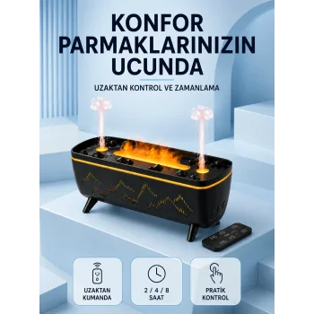 Siyah Aroma Difüzörü Jöle Damla Efektli Hava Nemlendirici Uzaktan Kumandalı LED Işıklı