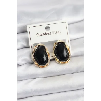 Siyah Damla Model Pirinç Vintage Kadın Küpe