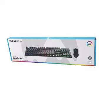 SİYAH GÖKKUŞAĞI IŞIKLI USB KABLOLU OYUNCU KLAVYE - MOUSE SET (5047)