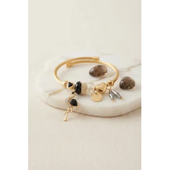 Siyah Kuğu Model Gold Renk Charmlı Bileklik