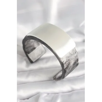 Siyah Mermer Desen Akrilik Plastik Dikdörtgen Plaka Model Vintage Kadın Bilezik