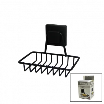 SİYAH - METAL KATI SABUNLUK KARE GÜÇLÜ YAPIŞKANLI 11X12.5X11CM (5047)