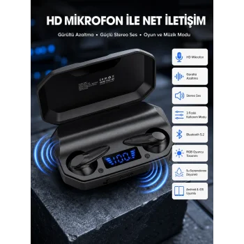 Siyah Profesyonel  Kulaklık HD Mikrofonlu Çağrı Cevaplayabilen