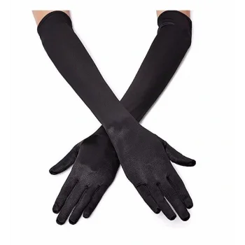 Siyah Renk Dirseğe Kadar Uzun Kumaş Eldiven (5047)