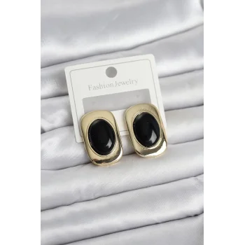 Siyah Renk Kare Model Vintage Kadın Küpe