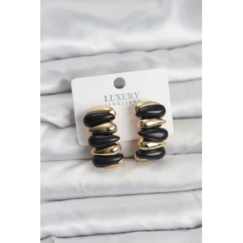 Siyah Renk Pirinç Vintage Kadın Küpe