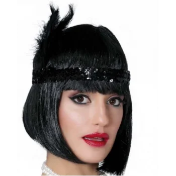 Siyah Renk Tüylü Çarliston Saç Bandı Kafa Bandı (5047)