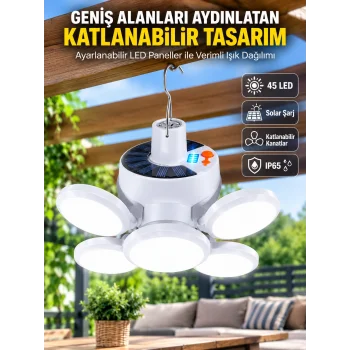 Solar Enerjili Katlanabilir Led Kamp ve Bahçe Lambası