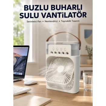 Spreyli Mini Masaüstü Fan | 500ML Su Hazneli, 3 Kademeli Soğutucu Yeni Nesil