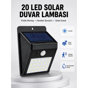 Su Geçirmez IP65 20 LED Solar Sensörlü Bahçe ve Veranda Aydınlatma Yeni Nesil