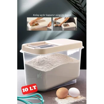 Sürgülü Kapaklı 10 LT Erzak Bakliyat Un Şeker Saklama Kabı