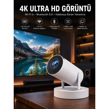 Taşınabilir Android Projeksiyon Ayaklı Çift Kollu 4K Çözünürlüklü Sinema Projeksiyonu