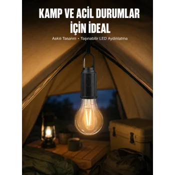 Taşınabilir Askılı Ampul Kamp Lambası Askılı Type-C Şarjlı Bahçe Lambası