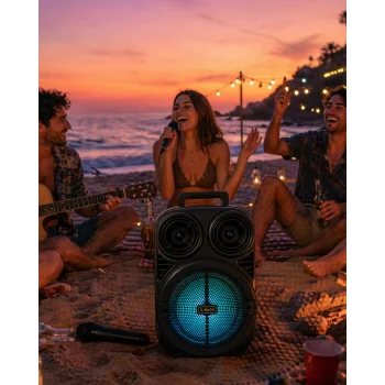 Taşınabilir Bluetooth Speaker Mikrofonlu Karaoke Hoparlör RGB Işıklı 6.5 İnç Güçlü Ses