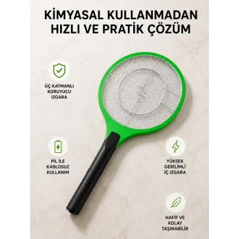 Taşınabilir Elektronik Sineklik – Üç Katmanlı Güvenli Izgara ve Kimyasız Koruma