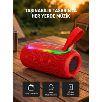 Taşınabilir Mini Bluetooth Hoparlör Güçlü Ses ve Şık Kırmızı Tasarım