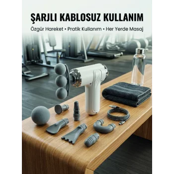 Taşınabilir Şarjlı Kas Masaj Tabancası Derin Doku Masajı İçin 8 Başlıklı Profesyonel Cihaz