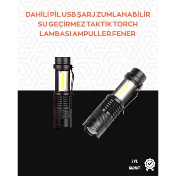 Taşınabilir Şarjlı LED Fener - 4 Modlu, 2000LM, Ayarlanabilir Odak