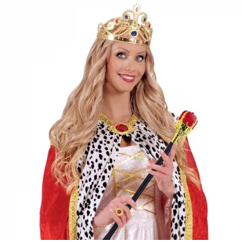 Taşlı Altın Renk Prenses Tacı ve Kırmızı Kraliyet Prenses Asası