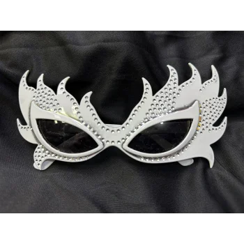 Taşlı Göz Kamaştıran Gecenin Yıldızı Beyaz Parti Alev Gözlük (5047)