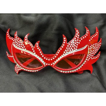 Taşlı Göz Kamaştıran Gecenin Yıldızı Kırmızı Parti Alev Gözlük (5047)