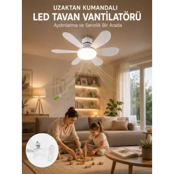Tavan Vantilatörü Sessiz Motorlu Uzaktan Kumandalı LED Aydınlatma Güçlü Serinletme