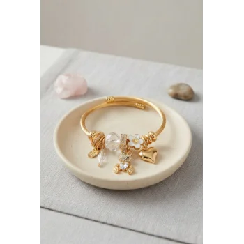 Tavşan Model Gold Renk Beyaz Charmlı Bileklik
