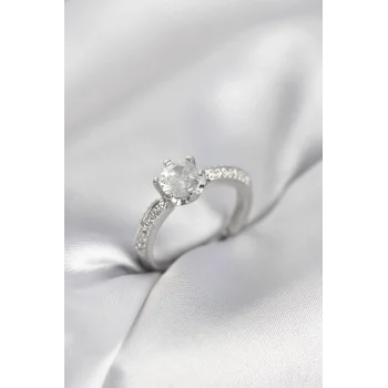 Tek Taş Model Zirkon Taşlı Gümüş Renk Kadın Yüzük