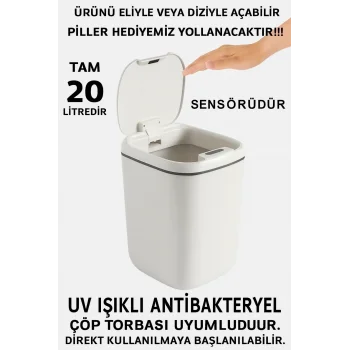 Teknolojik Çöp Kutusu Otomatik Aç Kapat Sensörlü Mutfak Banyo Ev Ofis Piller Dahildir