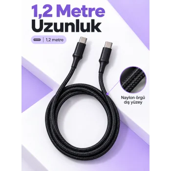 Telefon ve Tablet İçin Type C to Type C Örgülü Şarj Kablosu