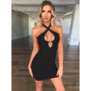 Terry Pau Bayan Boyundan Bağlamalı Siyah Elbise