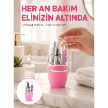 Tırnak Bakım Manikür Pedikür Seti 4 Parça Pembe Pratik Günlük Kullanım Yeni Nesil