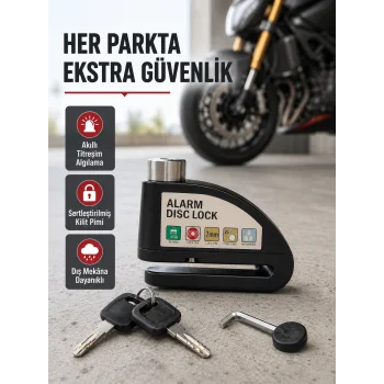 Titreşim Sensörlü Alarmlı Motosiklet Disk Kilidi 14mm Çelik Çift Kilitleme