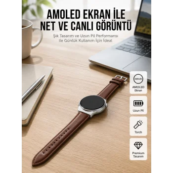 Torch Özellikli AMOLED Ekranlı Akıllı Saat Uzun Pil Yeni Nesil