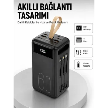 Tüm Cihazlarla Uyumlu LED Fenerli 4 Çıkışlı Powerbank Yeni Nesil