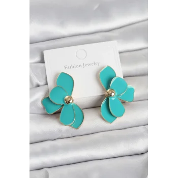 Turkuaz Mineli Lotus Model Pirinç Kadın Küpe