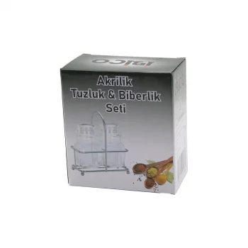 TUZLUK 2PCS ŞEFFAF KAPAK AKRİLİK TUZLUK BİBERLİK BAHARATLIK METAL STANDLI KARE BOMBELİ