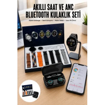 Ucuz Kaliteli Yeni Nesil 7 Kordonlu Akıllı Saat ve Kablosuz Bluetooth Kulaklık ANC Özelliği