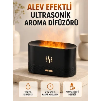 Ultrasonik Aromaterapi Difüzörü 180 ML Hazneli Dekoratif Alev Efektli Nemlendirici