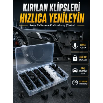 Universal Araç Döşeme Klipsi ve Tampon Sabitleme Pimi Seti 100 Parça Organizer Kutulu
