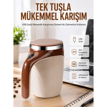 USB Şarjlı Elektrikli Karıştırıcı Kupa – Sıcak & Soğuk İçecekler için