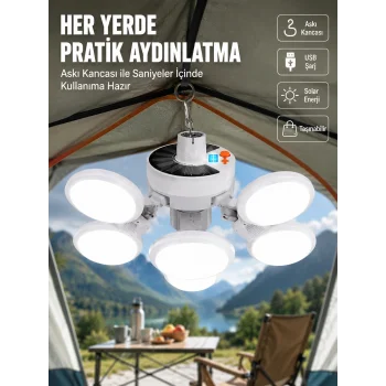 USB ve Solar Şarjlı Katlanabilir 5 Taraflı LED Lamba