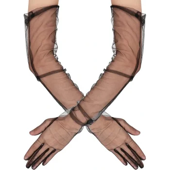 Uzun Boy Likralı Siyah Renk Yetişkin Mega Tül Eldiven 53 cm (5047)